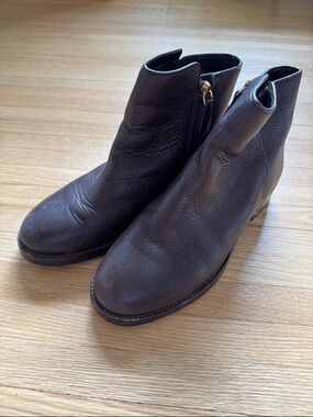 Tory Burch Dark Brown Leather Ankle Booties with Side Zip